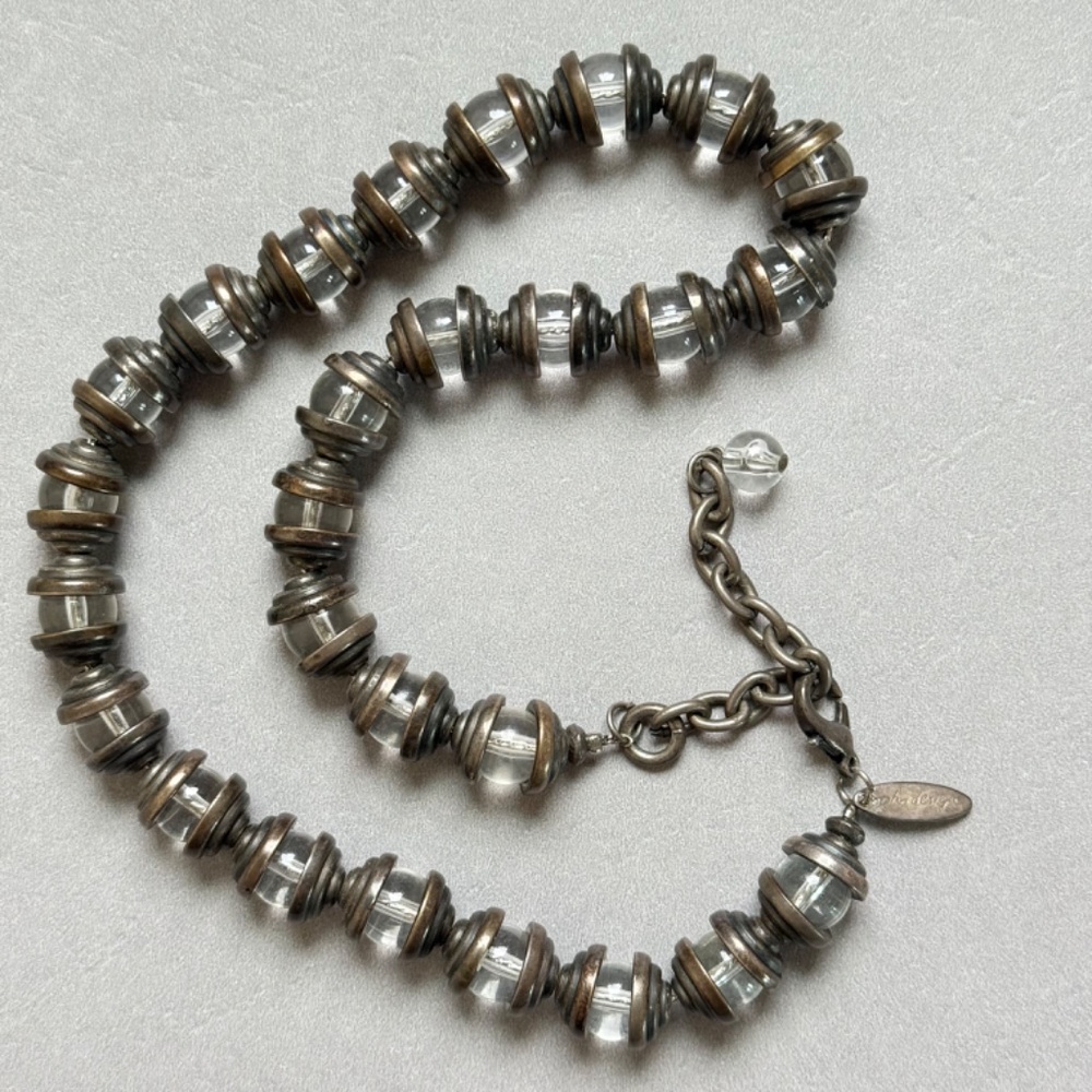 SOHO DESIGN Clear Beaded Metal Industrial Necklace Bronze 16"-19"